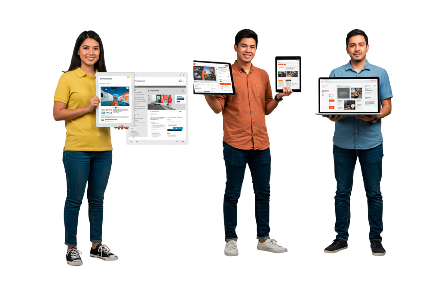 Equipo mostrando diseños en dispositivos