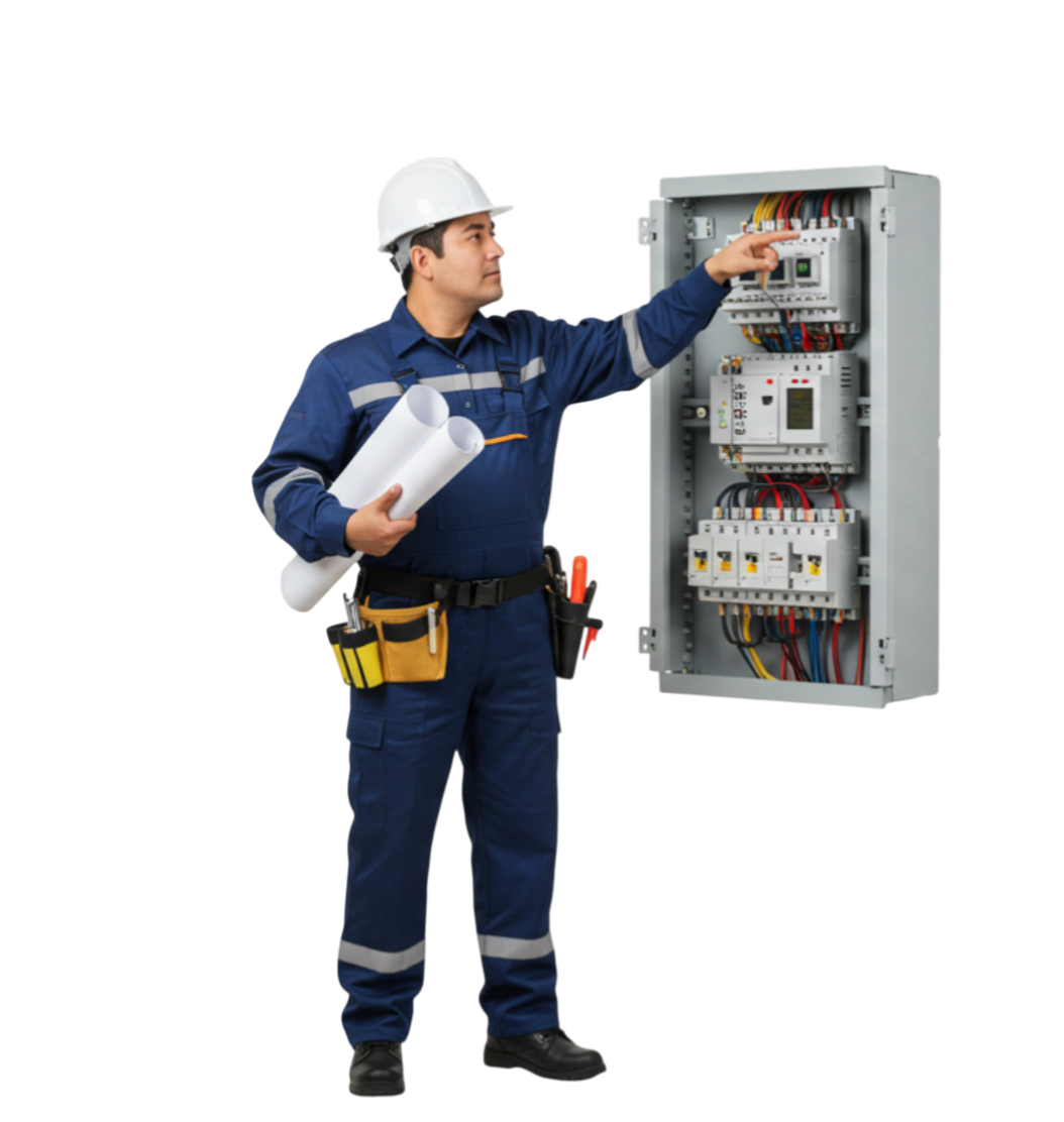 Electricista revisando panel de control